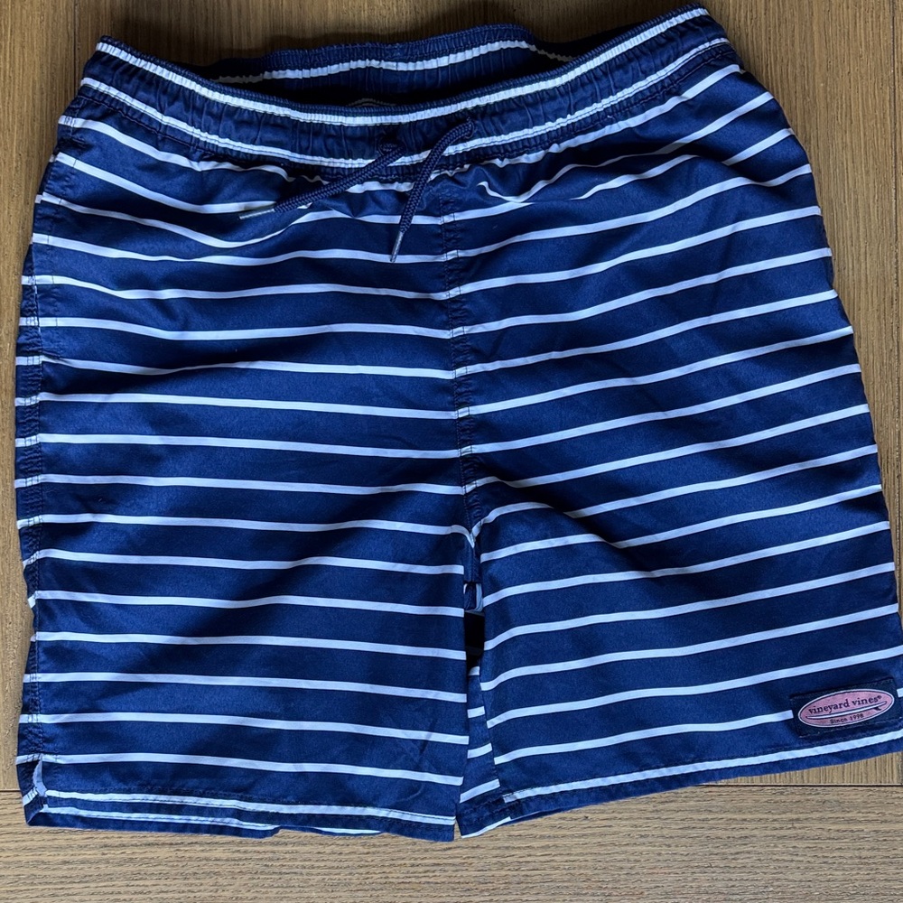 Vineyard Vines Boys Navy & White Striped Swim Trunks